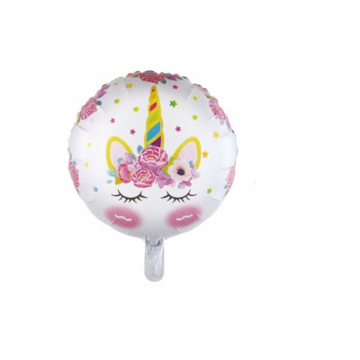 Balon figurina din folie de aluminiu, rotund, tip unicorn, alb perlat, 43 cm
