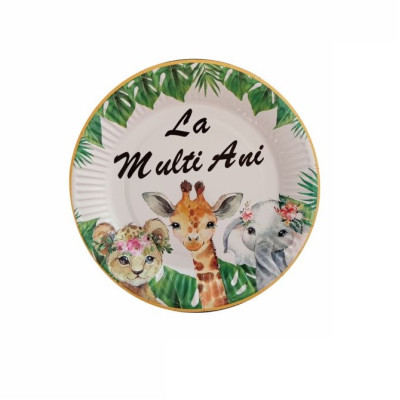 Set 8 farfurii petrecere, animalute, 18 cm