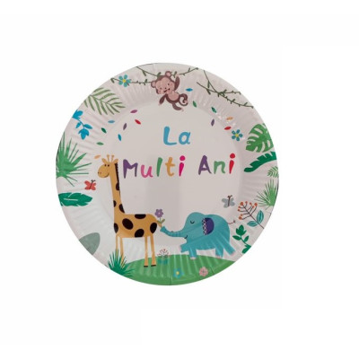 Set 8 farfurii petrecere, la multi ani, 18 cm