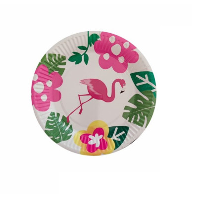Set 8 farfurii petrecere, flamingo, 18 cm