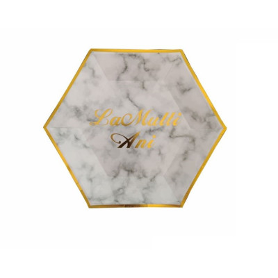 Set 8 farfurii petrecere, hexagonale, marmorat, 23 cm