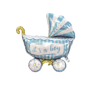 Balon figurina din folie de aluminiu tip carucior, it's a Boy, 95 cm x 80 cm, Albastru