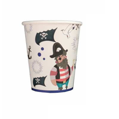 Set 8 pahare carton pentru petrecere, tip pirati, 175 ml