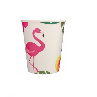 Set 8 pahare carton pentru petrecere, tip Flamingo, 8.5 cm, 175 ml