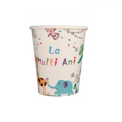Set 8 pahare carton pentru petrecere, tip animalute, 8.5 cm, 175 ml