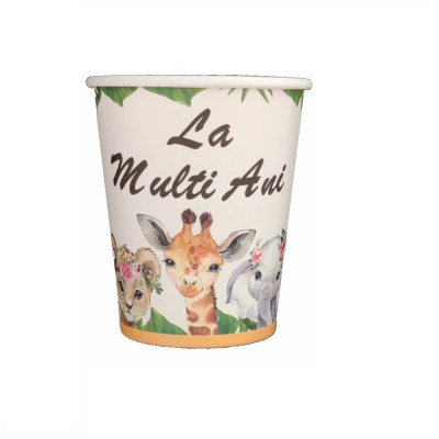 Set 8 pahare carton pentru petrecere, tip Girafa, 8.5 cm, 175 ml