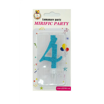 Lumanare tort, cifra 4, Albastru Glitter