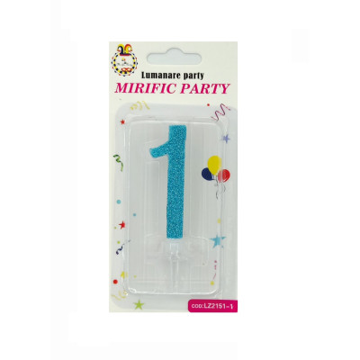 Lumanare tort, cifra 1, Albastru Glitter