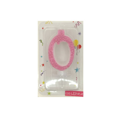 Lumanare tort, cifra 0, Roz glitter