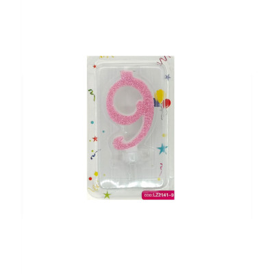 Lumanare tort, cifra 9, Roz glitter