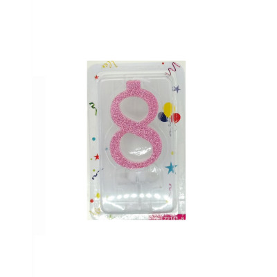 Lumanare tort, cifra 8, Roz glitter
