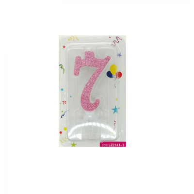 Lumanare tort, cifra 7, Roz glitter
