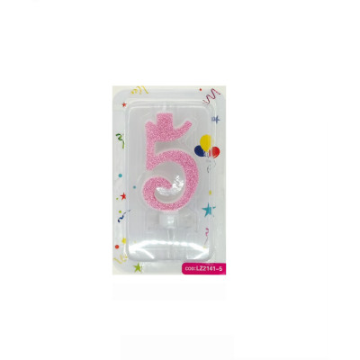 Lumanare tort, cifra 5, Roz glitter