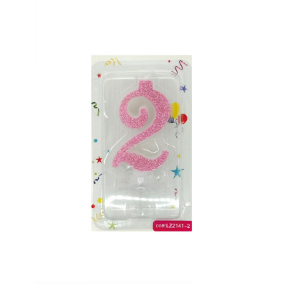 Lumanare tort, cifra 2, Roz glitter