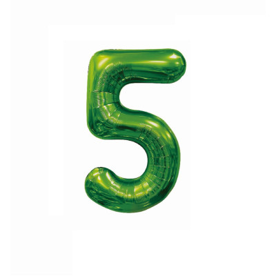 Balon din folie metalizata, Cifra 5, 100 cm, Verde