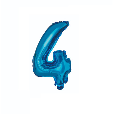 Balon din folie metalizata, Cifra 4, 100 cm, Albastru