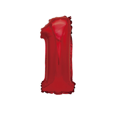 Balon din folie metalizata, Cifra 1, 100 cm, Rosu