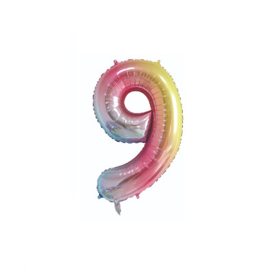 Balon din folie metalizata, Cifra 9, 100 cm, Curcubeu