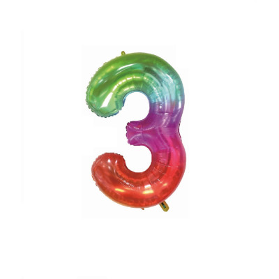 Balon din folie metalizata, Cifra 3, 100 cm, Multicolor