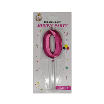 Lumanare tort, cifra 0, Roz metalizat, 15 cm