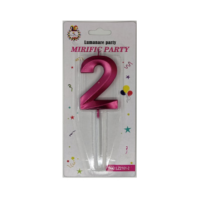 Lumanare tort, cifra 2, Roz metalizat, 15 cm