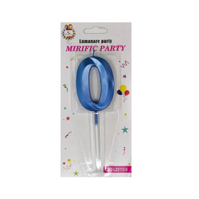 Lumanare tort, cifra 0, Albastru Neon, 15 cm