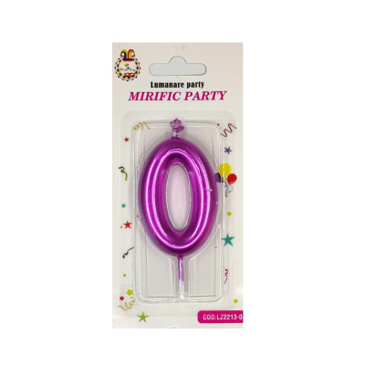 Lumanare tort, cifra 0, Magenta neon, 8 cm