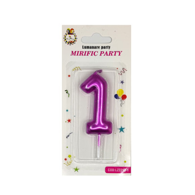 Lumanare tort, cifra 1, Magenta neon, 8 cm
