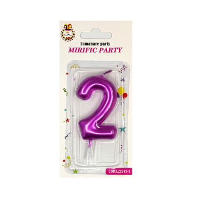 Lumanare tort, cifra 2, Magenta neon, 8 cm