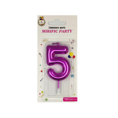 Lumanare tort, cifra 5, Magenta neon, 8 cm