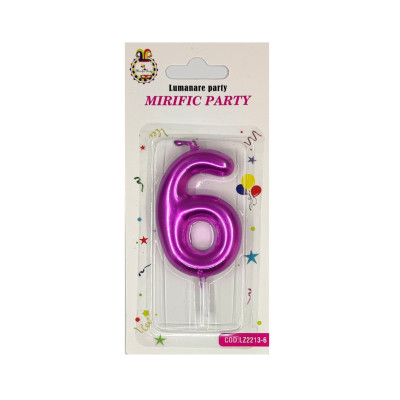 Lumanare tort, cifra 6, Magenta neon, 8 cm