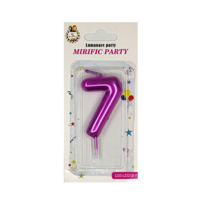 Lumanare tort, cifra 7, Magenta neon, 8 cm