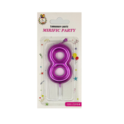 Lumanare tort, cifra 8, Magenta neon, 8 cm