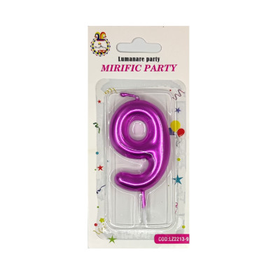 Lumanare tort, cifra 9, Magenta neon, 8 cm