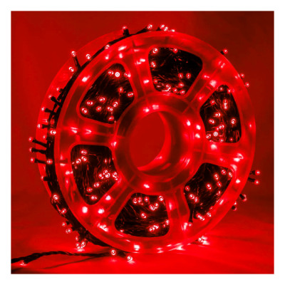Instalatie de Craciun tip Liniara cu fir negru, 50 m, 500 LED-uri, Rosu, Flash