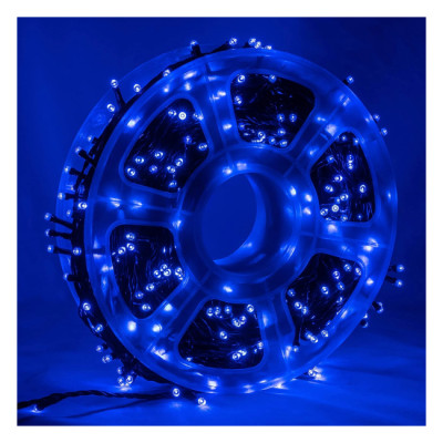 Instalatie de Craciun tip Liniara cu fir negru, 50 m, 500 LED-uri, Albastru, Flash