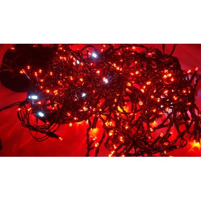 Instalatie de Craciun tip Perdea Franjurata, 3 m x 0.7 m, 96 LED-uri, Rosu, 8 jocuri de lumini, fire negre