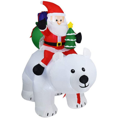 Decoratiune gonflabila cu motoras si lumini tip Mos Craciun pe Urs polar, 2.1 m