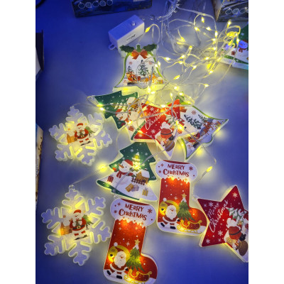 Instalatie de Craciun tip franjuri 3 m x 0.8 m, cu 10 figurine decorative, 130 LED-uri, Alb Cald, 8 jocuri de lumini Instalatie de Craciun tip franjuri 3 m x 0.8 m, cu 10 figurine decorative, 130 LED-uri, Alb Cald, 8 jocuri de lumini