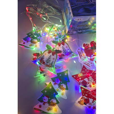 Instalatie de Craciun tip franjuri 3 m x 0.8 m, cu 10 figurine decorative, 130 LED-uri, Multicolor, 8 jocuri de lumini Instalatie de Craciun tip franjuri 3 m x 0.8 m, cu 10 figurine decorative, 130 LED-uri, Multicolor, 8 jocuri de lumini