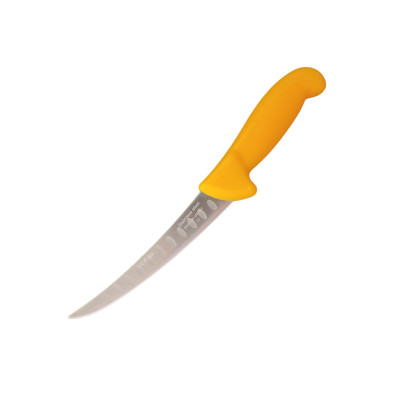 Cutit de macelarie cu lama semiflexibila de 15 cm, curbata, cu alveole, otel german, maner anti alunecare Galben, pentru dezosat si fasonat Sdx Marketï¿½