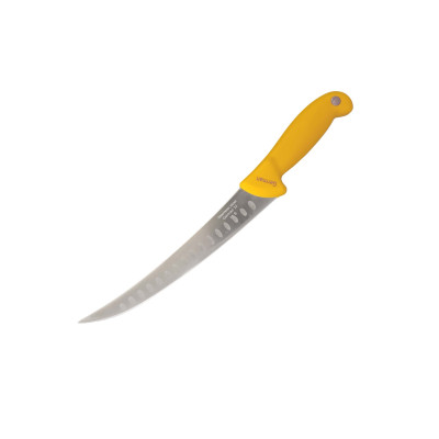 Cutit de macelarie cu lama semiflexibila curbata anti-lipire de 22 cm din otel german, maner anti alunecare Galben, transat si degresat, Sdx Marketï¿½