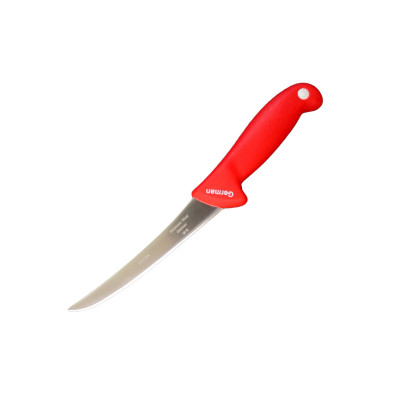 Cutit de macelarie cu lama semiflexibila curbata de 14.5 cm din otel german si maner anti alunecare Rosu, pentru dezosat si fasonat, Sdx Marketï¿½