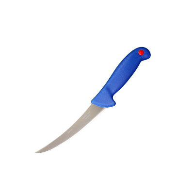 Cutit de macelarie cu lama semiflexibila curbata,15 cm, otel german, maner anti alunecare Albastru inchis, dezosat si degresat, Sdx Marketï¿½