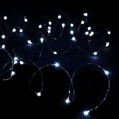 Instalatie de Craciun liniara cu USB, 10 m, cu 100 LED-uri, Alb Rece, fir subtire, rezistent la apa