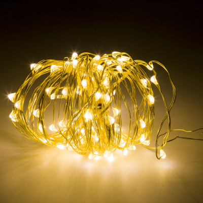 Instalatie de Craciun liniara cu USB, 10 m, cu 100 LED-uri, Alb Cald, fir subtire, rezistent la apa