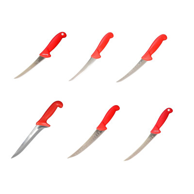 Set 6 cutite macelarie de marimi diferite cu maner anti alunecare Rosu, Sdx Market