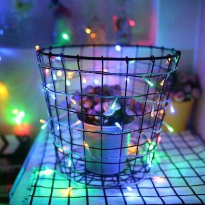 Instalatie de Craciun tip Liniara cu baterii, 2 m, 20 leduri, jocuri de lumini, Fir Transparent, Multicolor