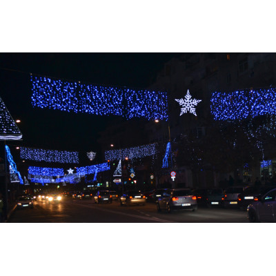 Instalatie de Craciun tip perdea, Flash, 8 m x 0,8 m, 360 LED-uri, Albastru, interconectabila