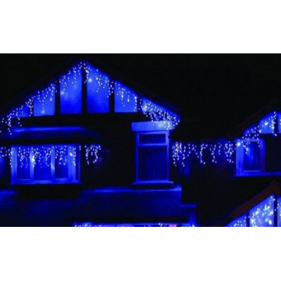 Instalatie de Craciun tip Perdea Franjurata, 3 m x 0.7 m, 96 LED-uri, Albastru, 8 jocuri de lumini, fire negre